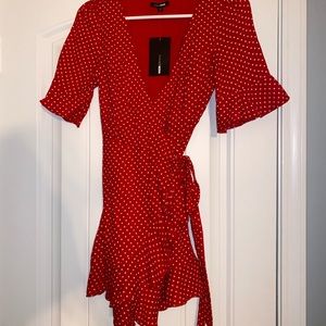 XS NWT red with white polka dot wrap dress
